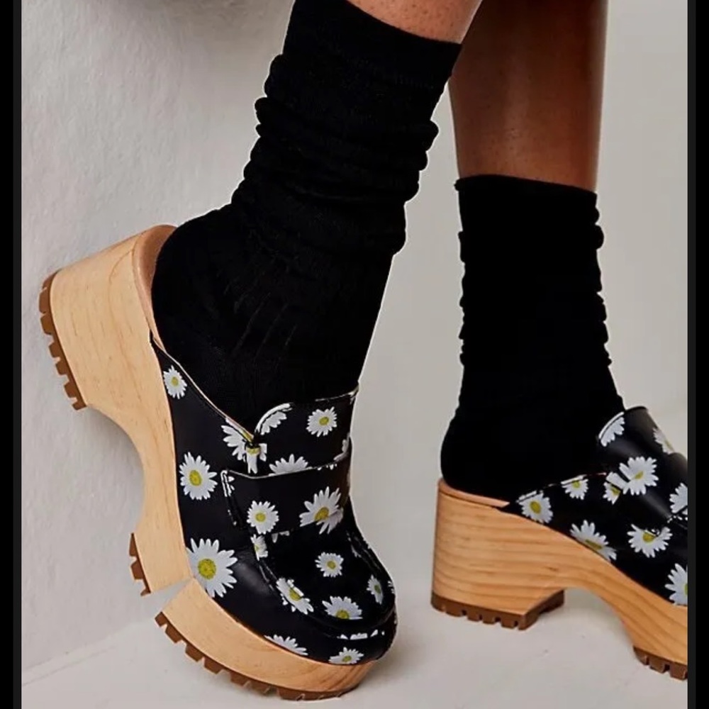 Free People Corbin Loafer Daisy Clogs Black with Wooden Sole